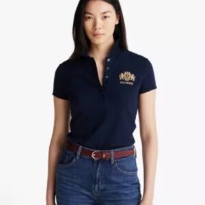 Tommy Hilfiger Navy Ruffle Neck Faux Polo T-Shirt